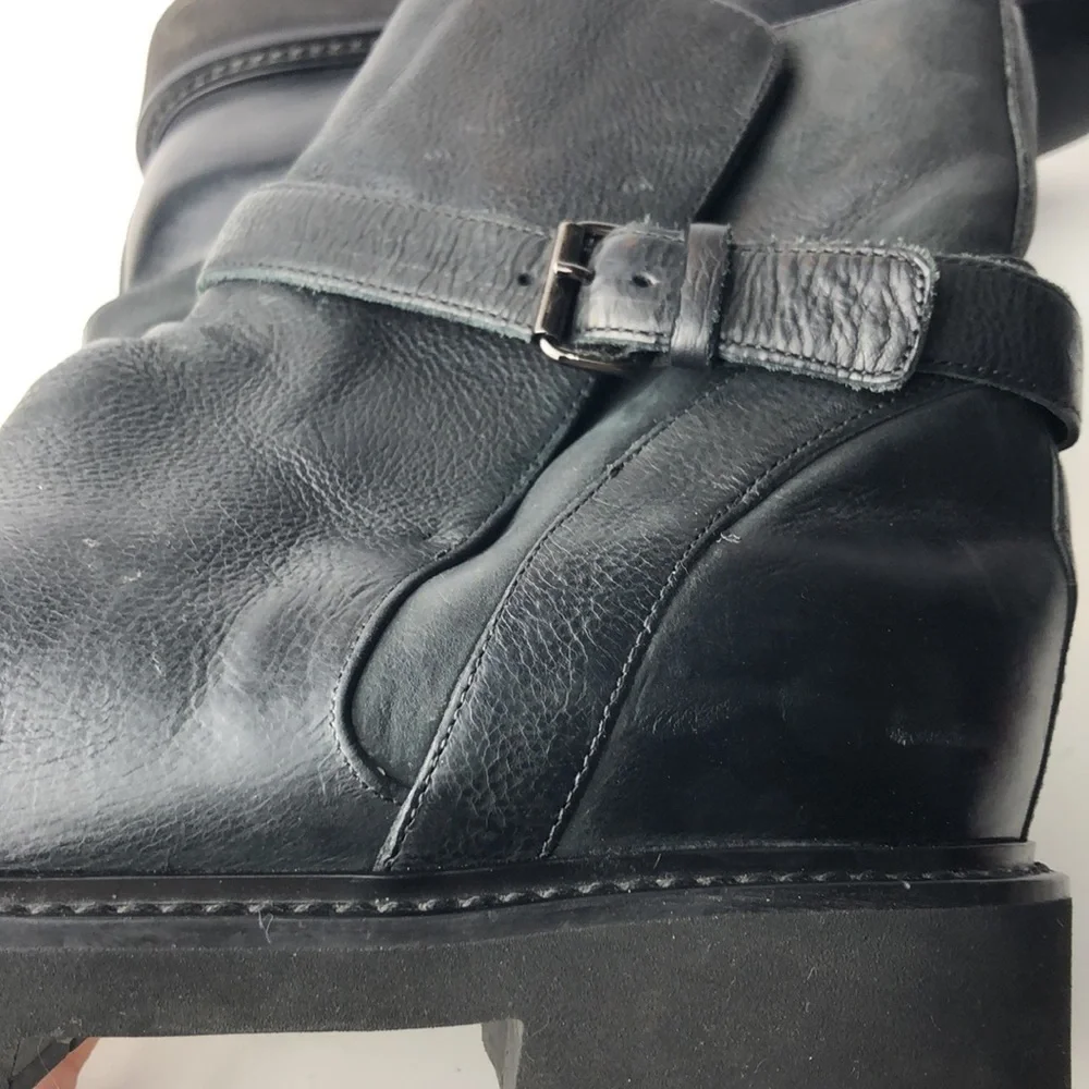 Vince Claudia Black Leather Moto Ankle Boots